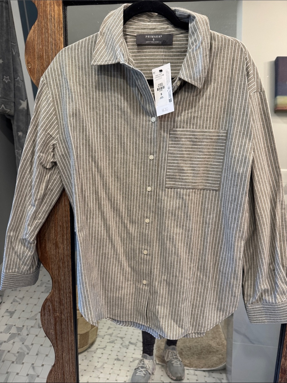 Primark Men's Grey and White Pinstripe Button-Down Shirt